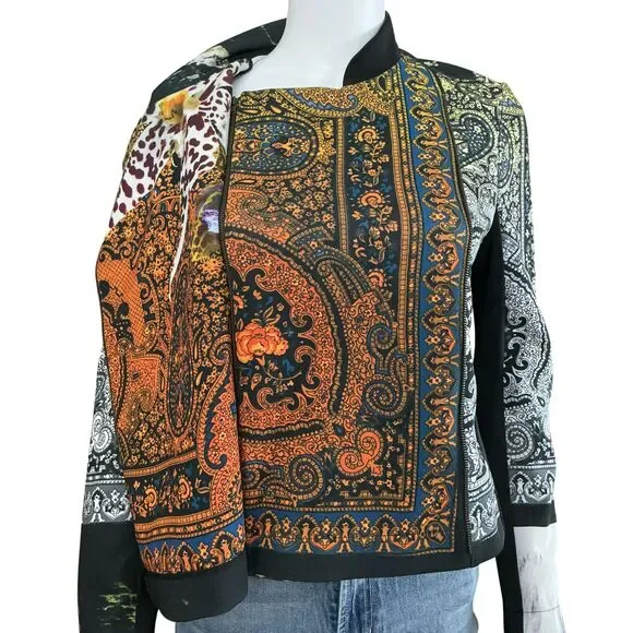 Clover Canyon Moto Jacket Size S Multicolor Paisley Artwear Neoprene Boho Artsy - Picture 10 of 16